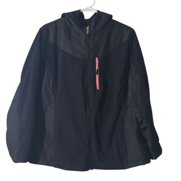 Snozu Womens Black Hooded Fleece Jacket Size 1X With Full Zip Closure & Pink Zip - Picture 1 of 11